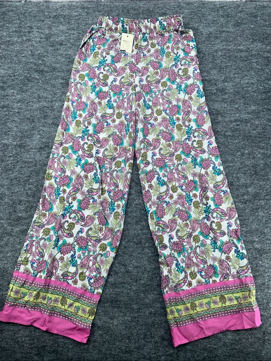 Pants - Fattore C Paisley Print Wide Leg Palazzo Pants Pink Boho Elastic Waist Size S